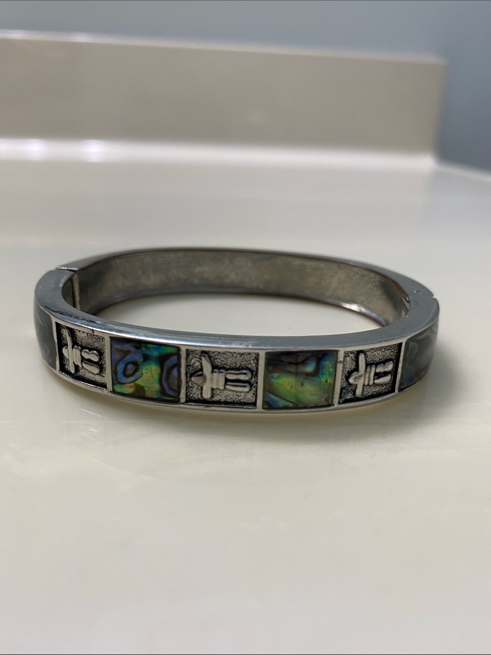 Silver Abalone Inlay Bangle Bracelet